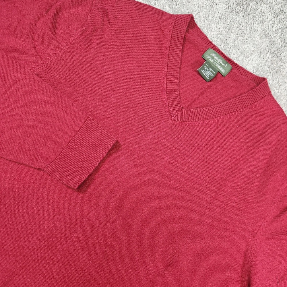 Eddie Bauer Men's Cotton Cashmere‎ V-Neck Sweater Tall Large Burgundy Red